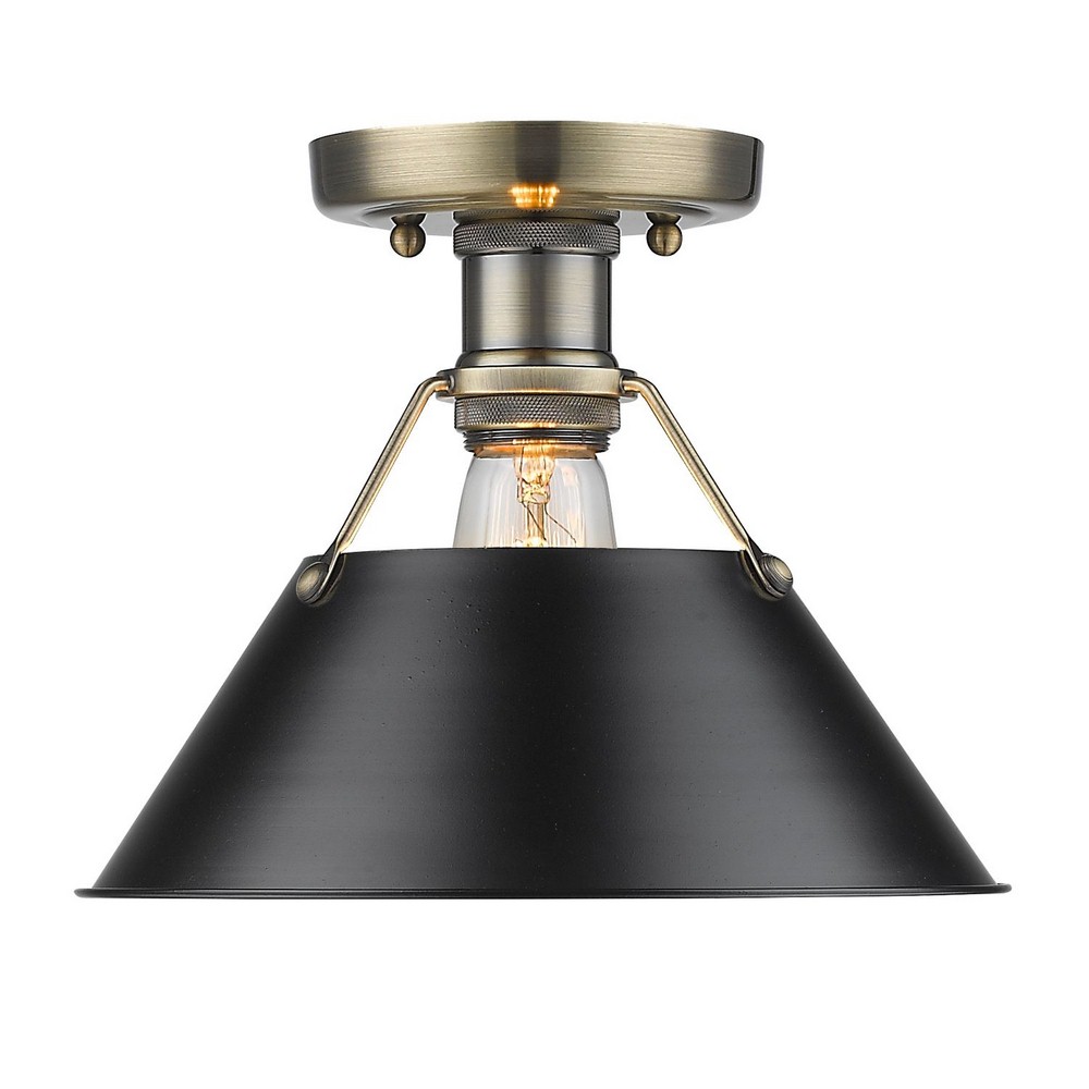 Golden Lighting-3306-FM AB-BLK-Orwell - 1 Light Flush Mount 8 Inches Tall and 10 Inches Wide Aged Brass Matte Black Aged Brass Finish